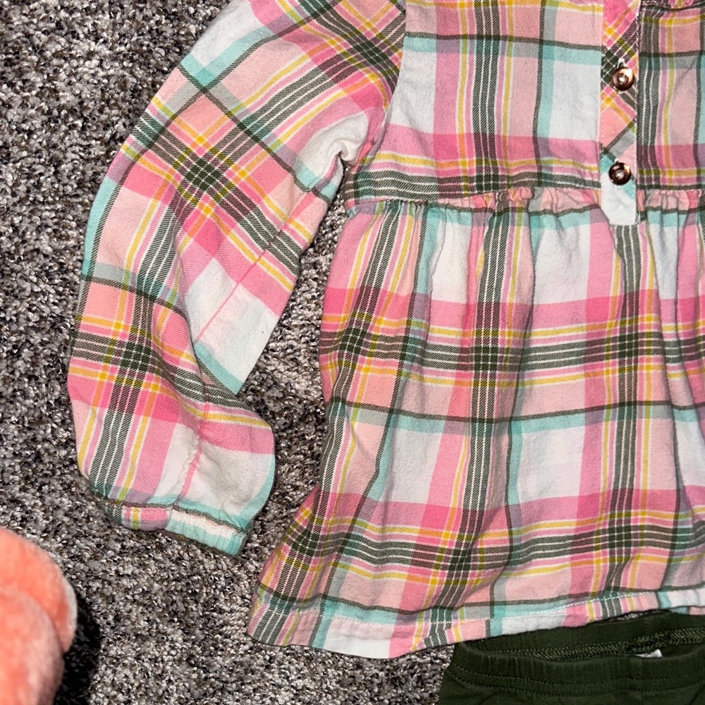 Carter's Pink and Green Plaid Baby Shirt & Matching Green Pants - Picture 4 of 14